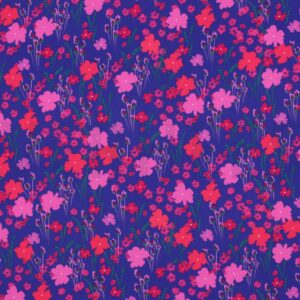 Viscose koboltblå m/ pink blomster