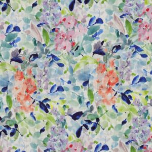 Hør/viscose lys bund m/ blå og blomster