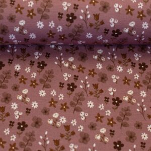 Bomuldsjersey små blomster på gl. rosa