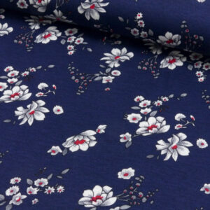 Viscosejersey lyse blomster på marine