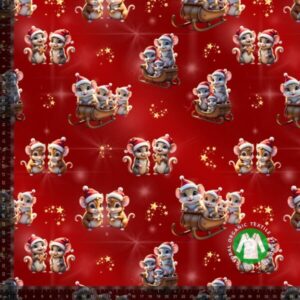 Bomuldsjersey julemus på rød