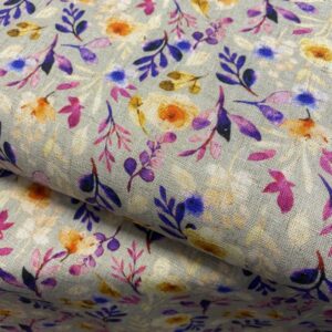 Hør/viscose lilla/pink blomster på mørk natur