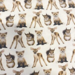 Bomuldsjersey små brune dyr på hvid