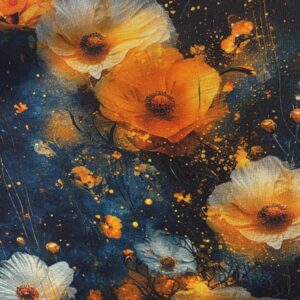 Bambusjersey valmuer på mørk petrol