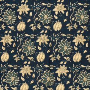 Indisk bomuld voile marine m/ lyse blomster