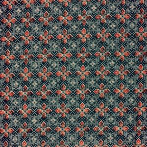 Indisk bomuld voile marine, hvidt og rust ornament mønster