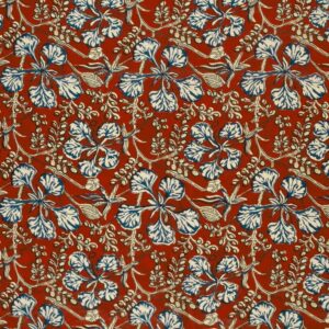 Indisk bomuld voile rust m/ lyse/marine blomster