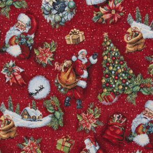 Gobelin julemænd, gaver og juletræer på rød