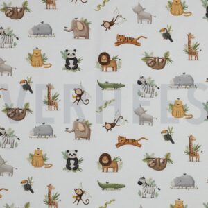 Bomuldsjersey eksotiske dyr på hvid