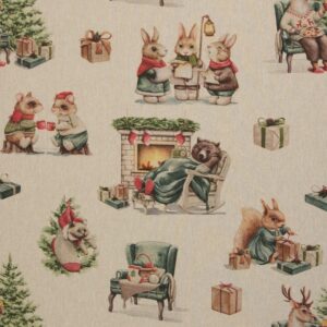 Kraftig lærred juletema med kaniner og bjørne