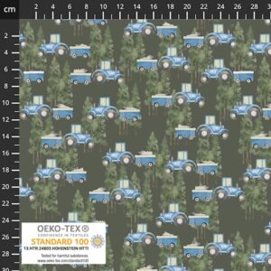 Bomuldsjersey små blå traktor på armygrøn