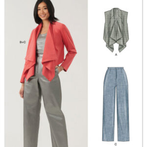 New Look 6817 - Bukser og vest/cardigan m/ draperet front