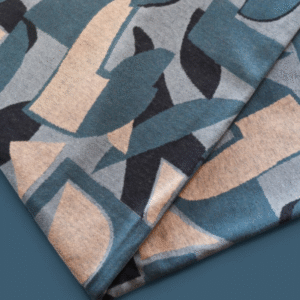 Strik børstet bomuld geometrik blå toner